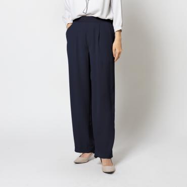 【入荷待ち】ワンタックストレッチワイドパンツ ネイビー無地