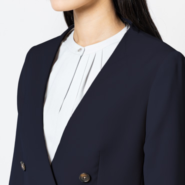 ノーカラーストレッチダブルジャケット ネイビー無地