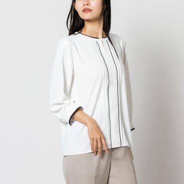 七分丈 / バイカラーピンタック　ホワイト