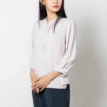 七分袖 / フロントタック クルーネックブラウス ピンク