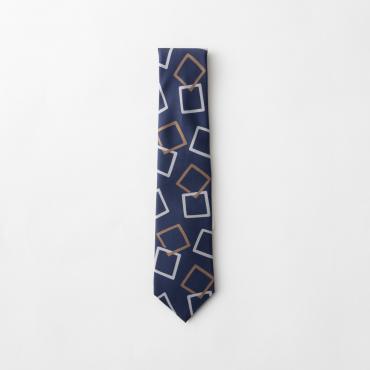 ネイビースクエアモチーフタイ