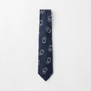 ネイビースクエアモチーフタイ