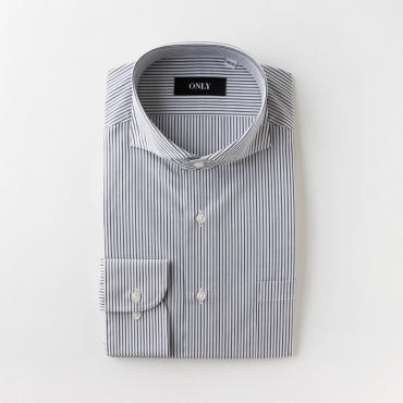 【EASY CARE】GRAY ストライプ スナップボタン付き