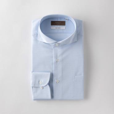 トラベラー / ストレッチノンアイロン カッタウェイ スナップボタン サックス 柄無地