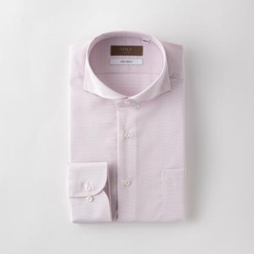 トラベラー / ストレッチノンアイロン カッタウェイ スナップボタン ピンク 柄無地