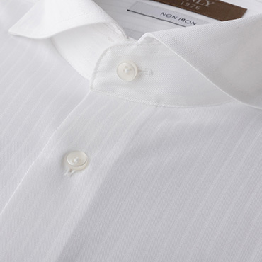 綿100%ノンアイロン / カッタウェイ スナップボタン ホワイト ストライプ