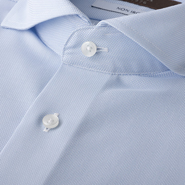 綿100%ノンアイロン / カッタウェイ　スナップボタン サックス 無地