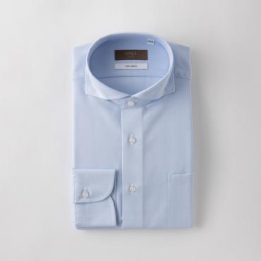 綿100%ノンアイロン / カッタウェイ　スナップボタン サックス 無地