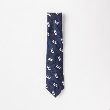 ネイビーモチーフプリントタイ