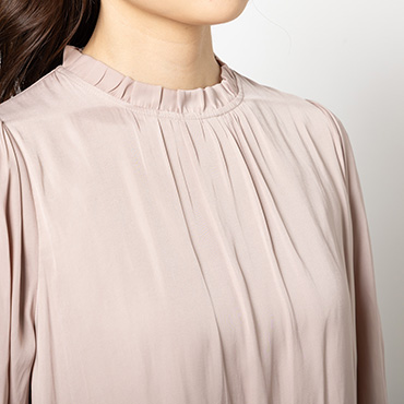 七分袖 / ギャザーネックブラウス ベージュ