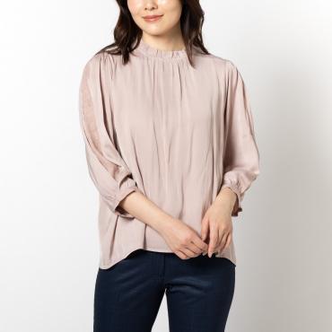 七分袖 / ギャザーネックブラウス ベージュ