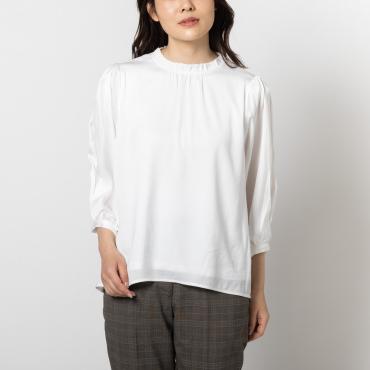 七分袖 / ギャザーネックブラウス ホワイト