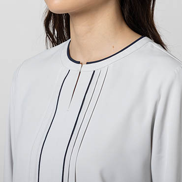 七分袖 / バイカラーピンタック　ライトグレー