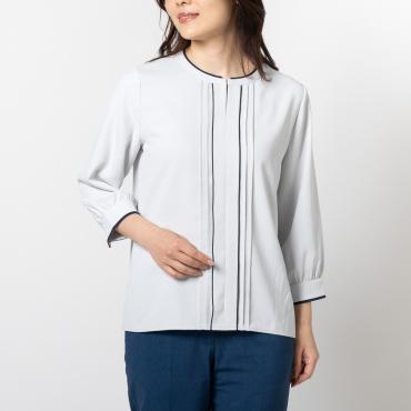 七分袖 / バイカラーピンタック　ライトグレー