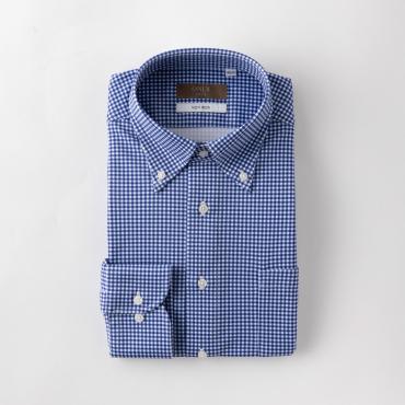 鹿の子ニットジャージー / ボタンダウン ブルー チェック