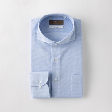 トラベラー / ストレッチノンアイロン カッタウェイ スナップボタン サックス 柄無地