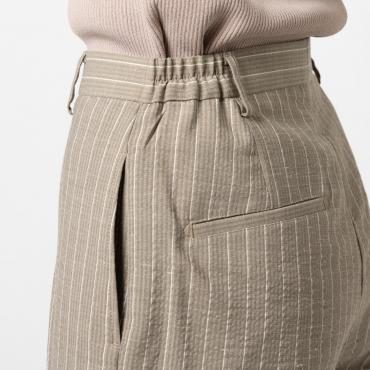 オリベイラ社 リネン混パンツ ベージュストライプ