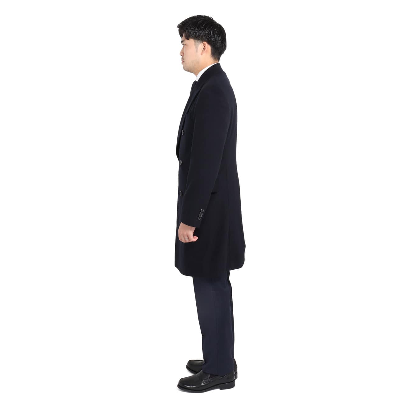 【カシミヤ100%】 ダブルブレスト ネイビーチェスターコート ...