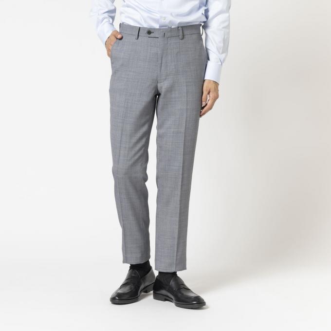 トラベラー / ウール混ノータックパンツ　ライトグレーバーズアイ