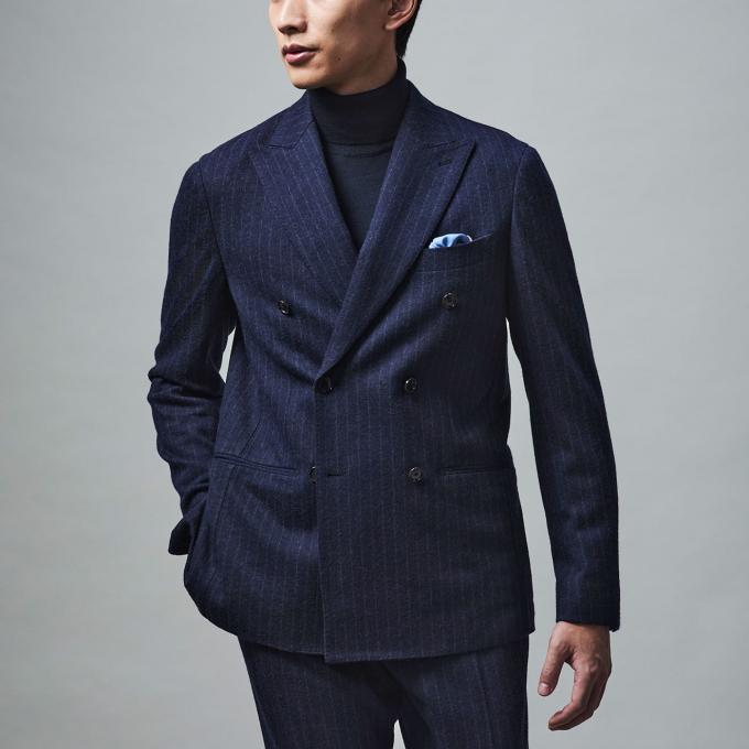 メリノジャージー ダブルブレスト ネイビーストライプ